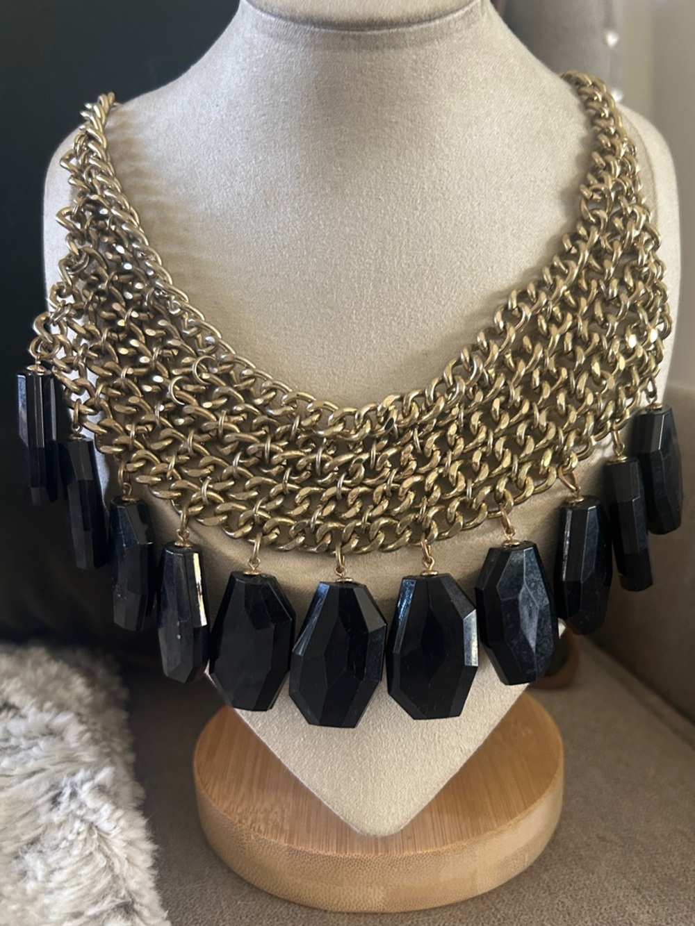 & Other Stories Gold Multi-Chain Necklace with Black Faceted Pendants